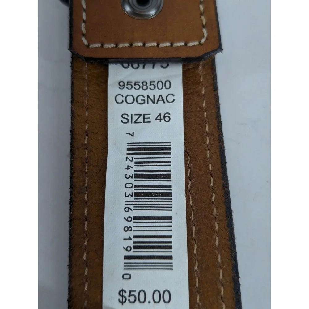 G Bar D Mens 46 Cognac Leather Cowboy Belt Whipstitch Concho Removable Buckle